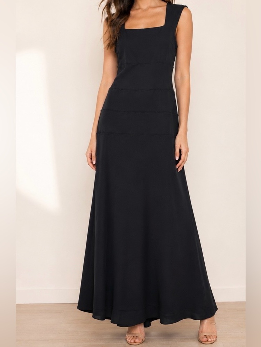 Nicole Miller Collection Sleeveless Square Neck Black Maxi Dress